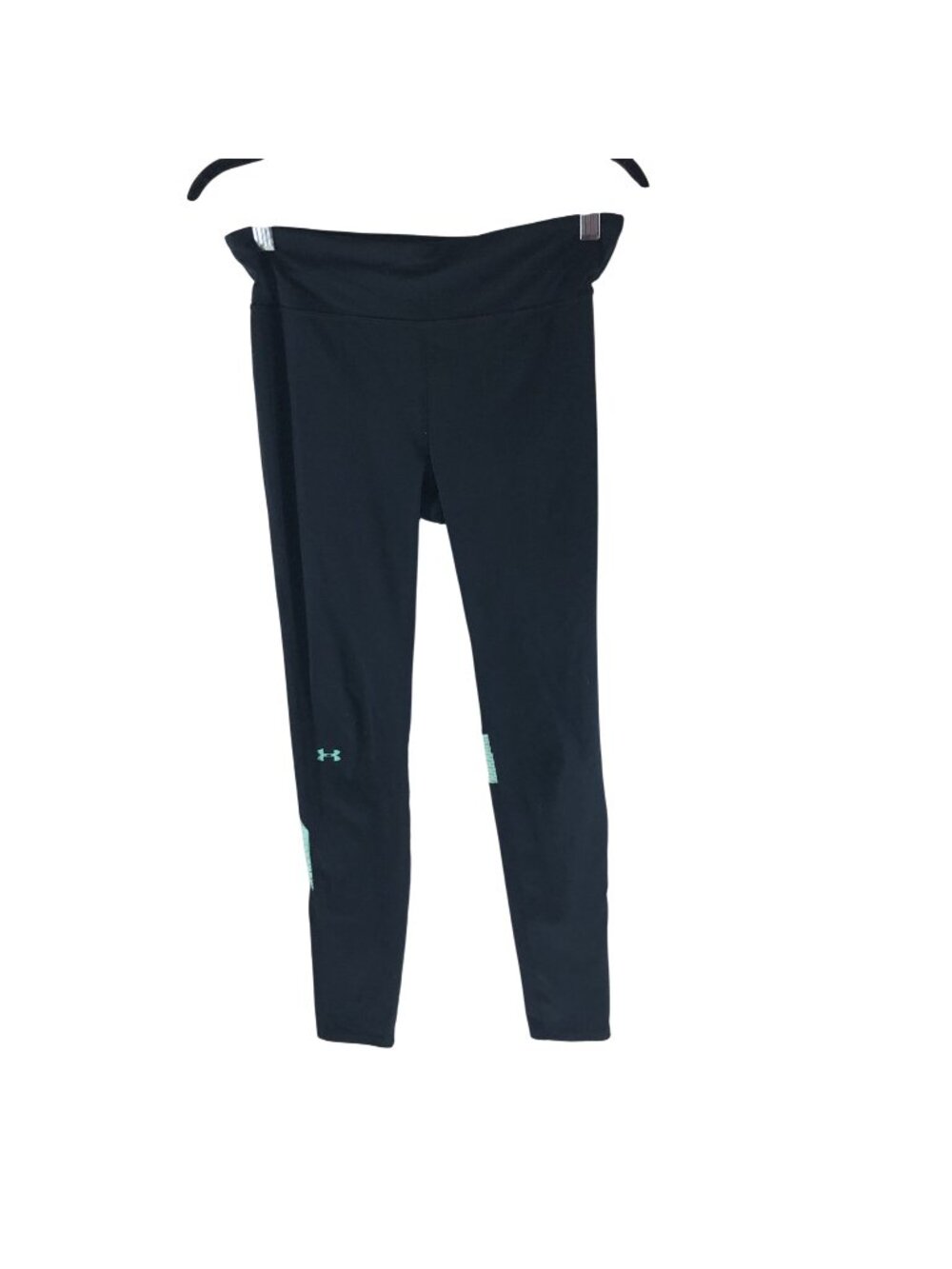 Under Armour HeatGear Black Compression Leggings Mint Accents Zip Pocket M